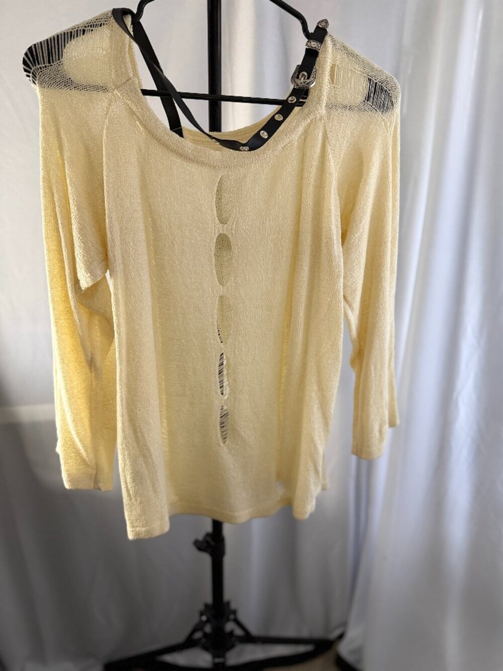 Cream Open Knit Distressed Cutout Sweater Top